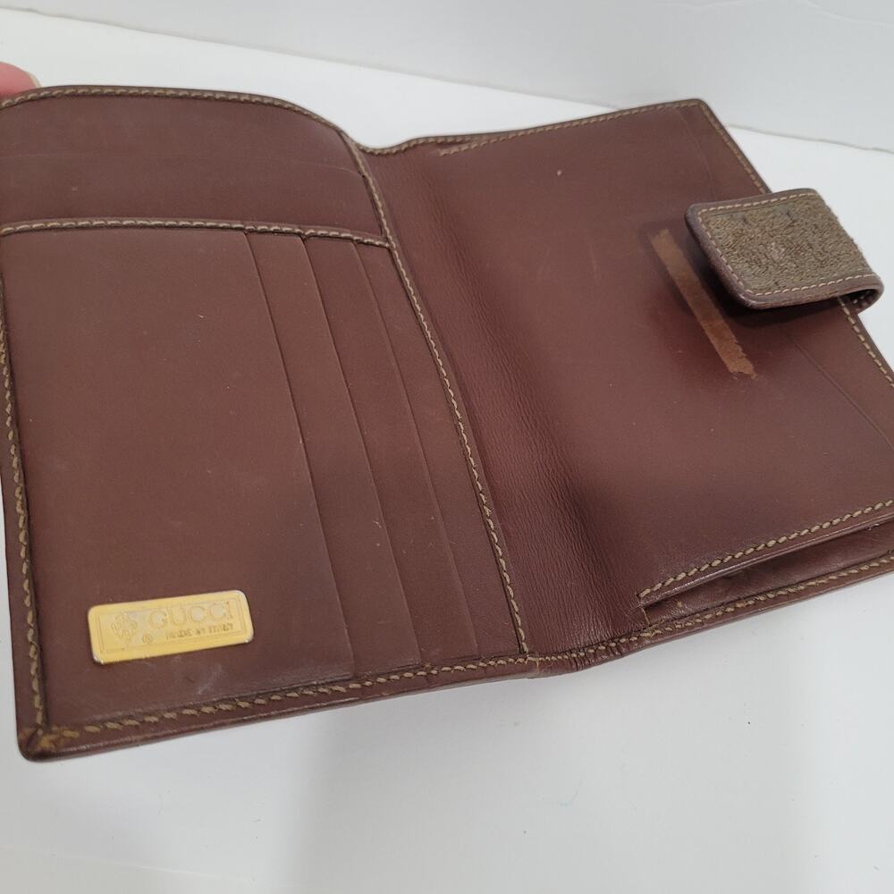 GUCCI Vintage GG Wallet Medium Bifold Brown Coin Bill Purse Kisslock Leather - Picture 4 of 15